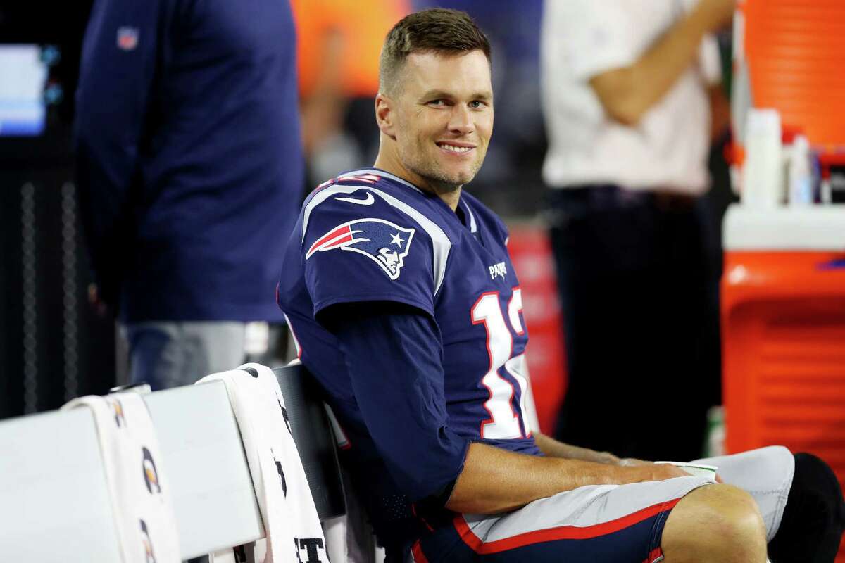 FOXBOROUGH, MASSACHUSETTS - AUGUST 29: Tom Brady #12 of the New England Patriots looks on from the bench during the preseason game between the New York Giants and the New England Patriots at Gillette Stadium on August 29, 2019 in Foxborough, Massachusetts. (Photo by Maddie Meyer/Getty Images)
