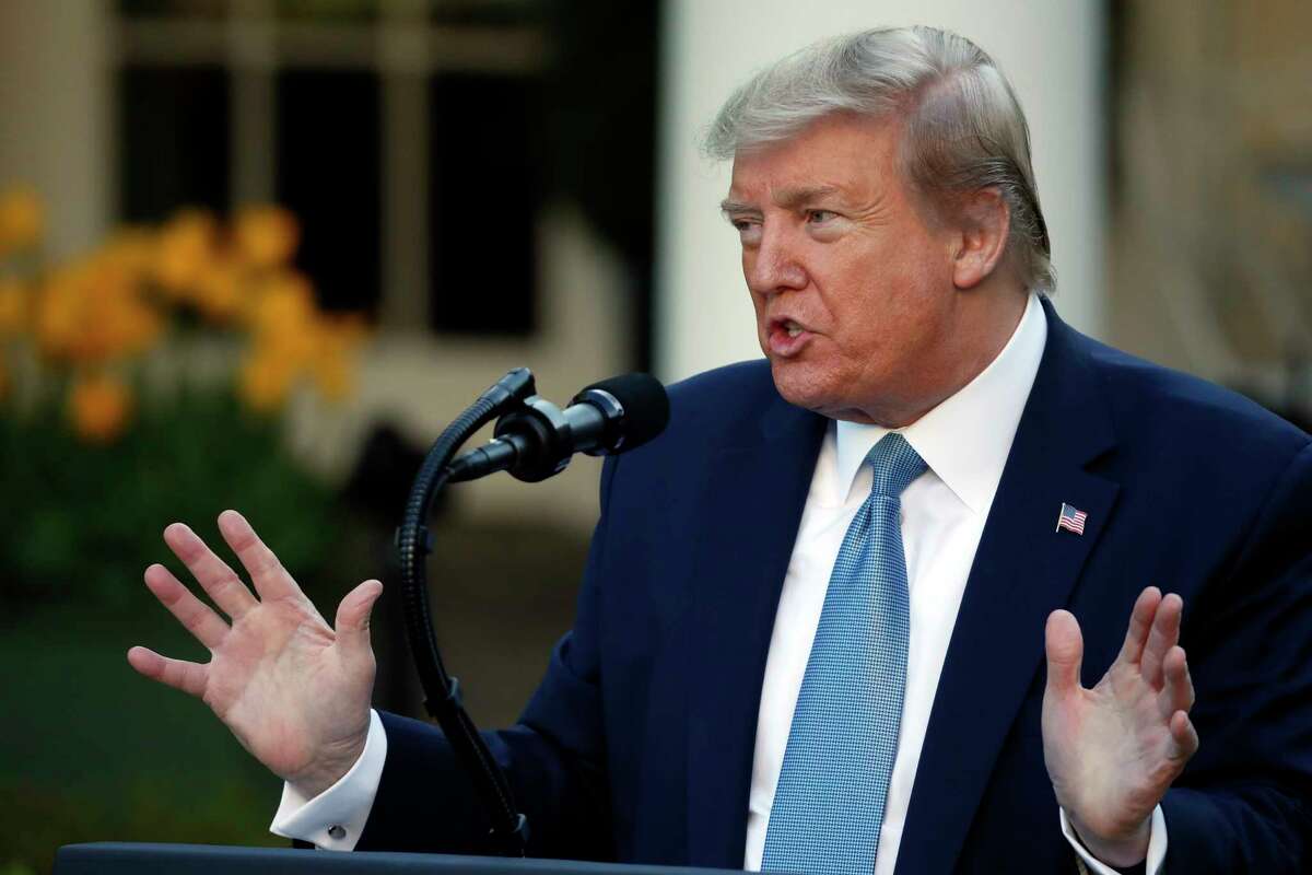 President Donald Trump speaks about the coronavirus in the Rose Garden of the White House, Wednesday, April 15, 2020, in Washington.