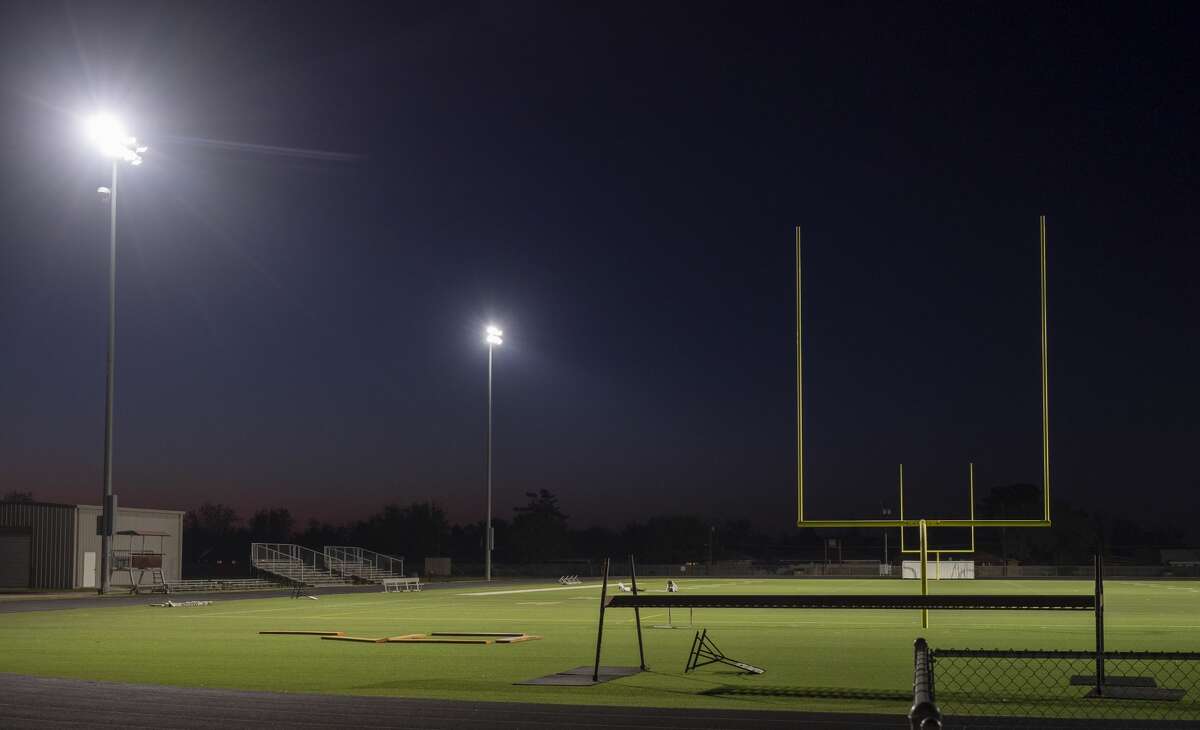 The lights shine bright at the Lee High School practice field on the night of April 15 and other nights as a tribute to area senior athletes who can't participate in their sports during the coronavirus suspension of games and training. Tim Fischer/Reporter-Telegram