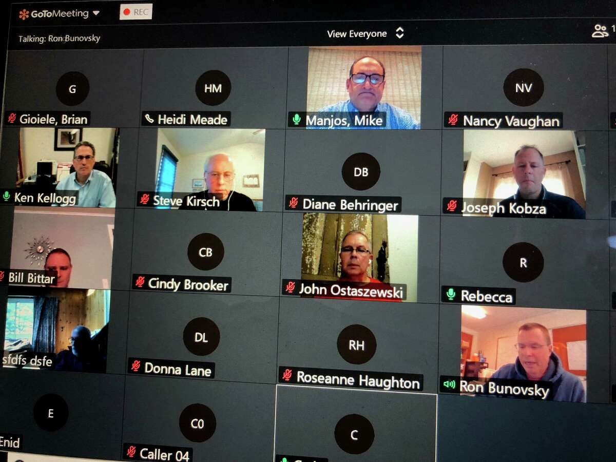 The Monroe Board of Finance during its virtual meeting Thursday, April 16.