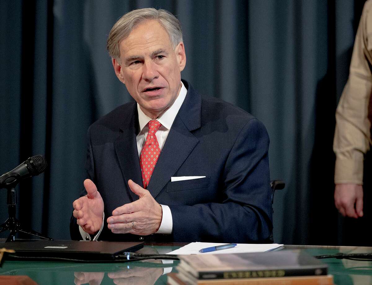 Texas Gov. Greg Abbott speaks about the state's response to COVID-19 during a news conference on Monday, April 13, 2020, in Austin, Texas. (Nick Wagner/Austin American-Statesman via AP)