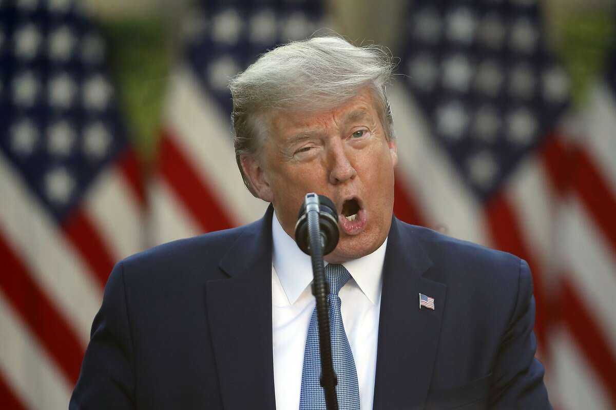 In this April 15, 2020, photo, President Donald Trump speaks about the coronavirus in the Rose Garden of the White House in Washington.  (AP Photo/Alex Brandon)