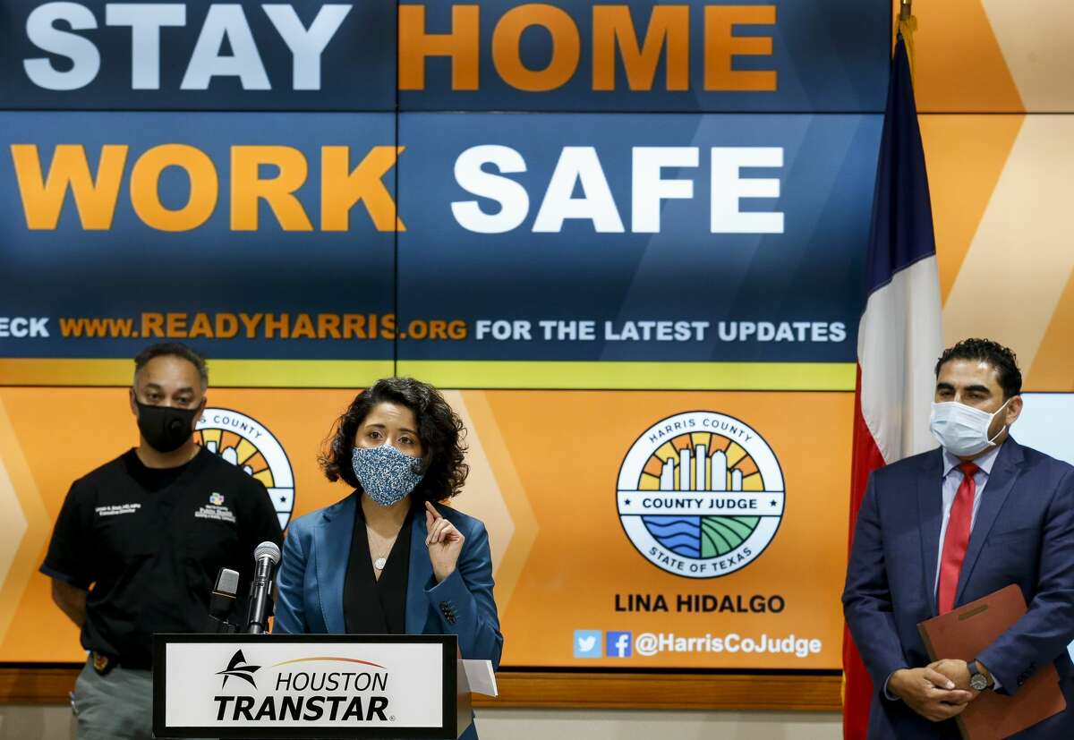 Harris County Judge Lina Hidalgo speaks during a press conference to announce the county's COVID-19 Recovery Czar and to give an update on the county's response, at Houston TranStar on Monday, April 20, 2020, in Houston.