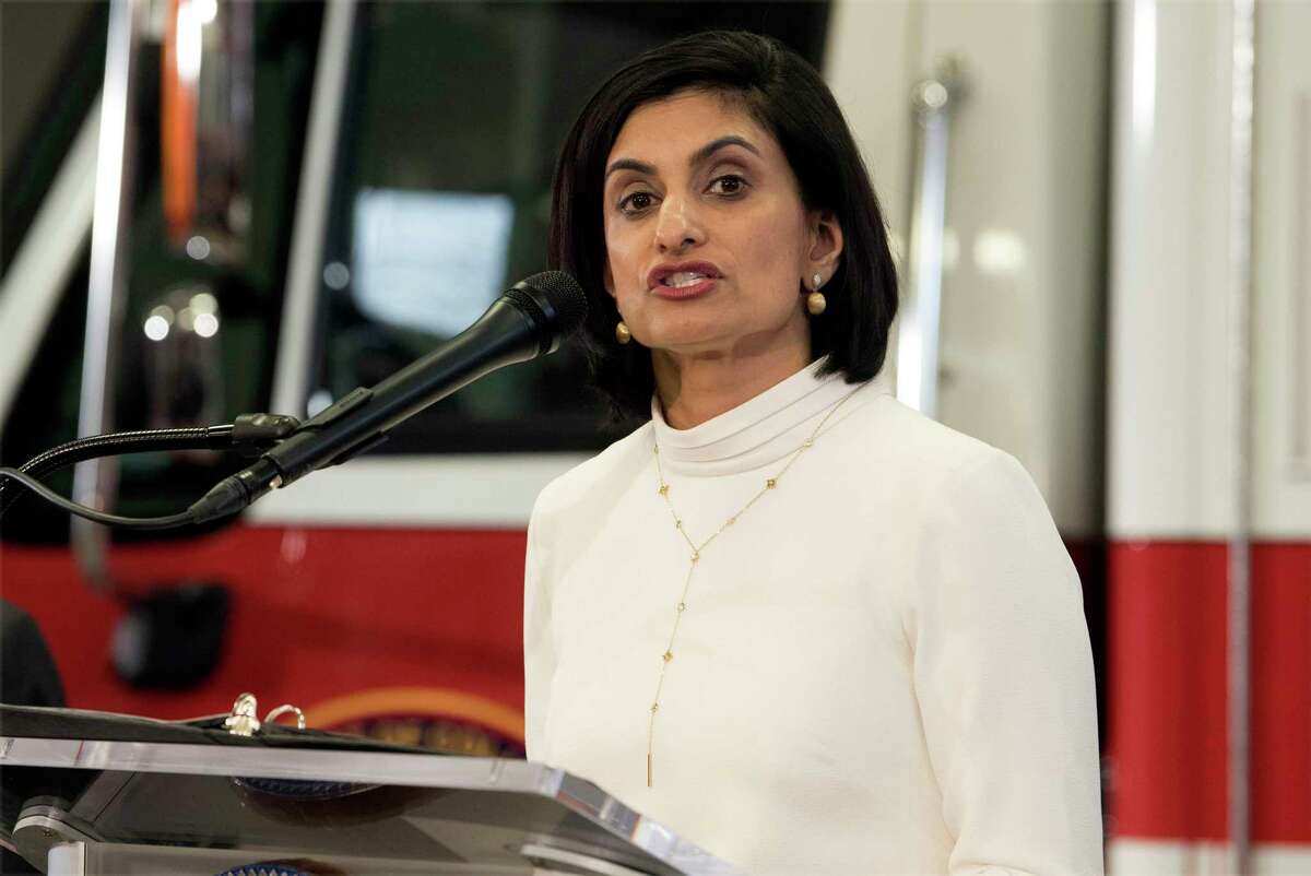 FILE - In this Feb. 14, 2019, file photo, Centers for Medicare & Medicaid Services (CMS) Administrator Seema Verma speaks during a news conference in Washington.