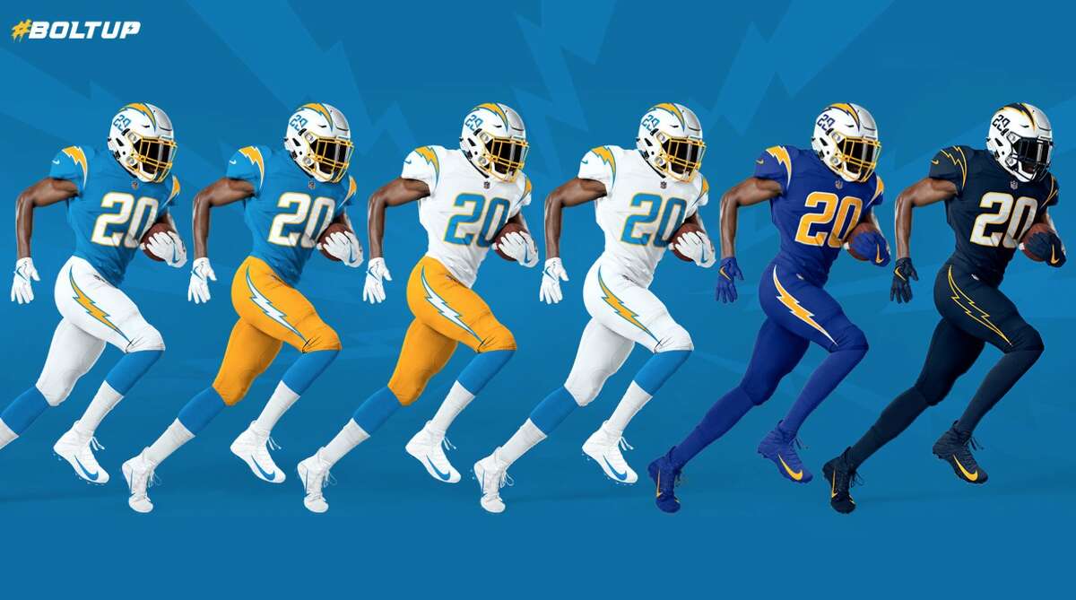1. Los Angeles ChargersThe powder-blue jerseys will never not be fire, and all the combinations are A-plus. Adding the numbers to the helmets also is a cool old-school touch.(BUY HERE)