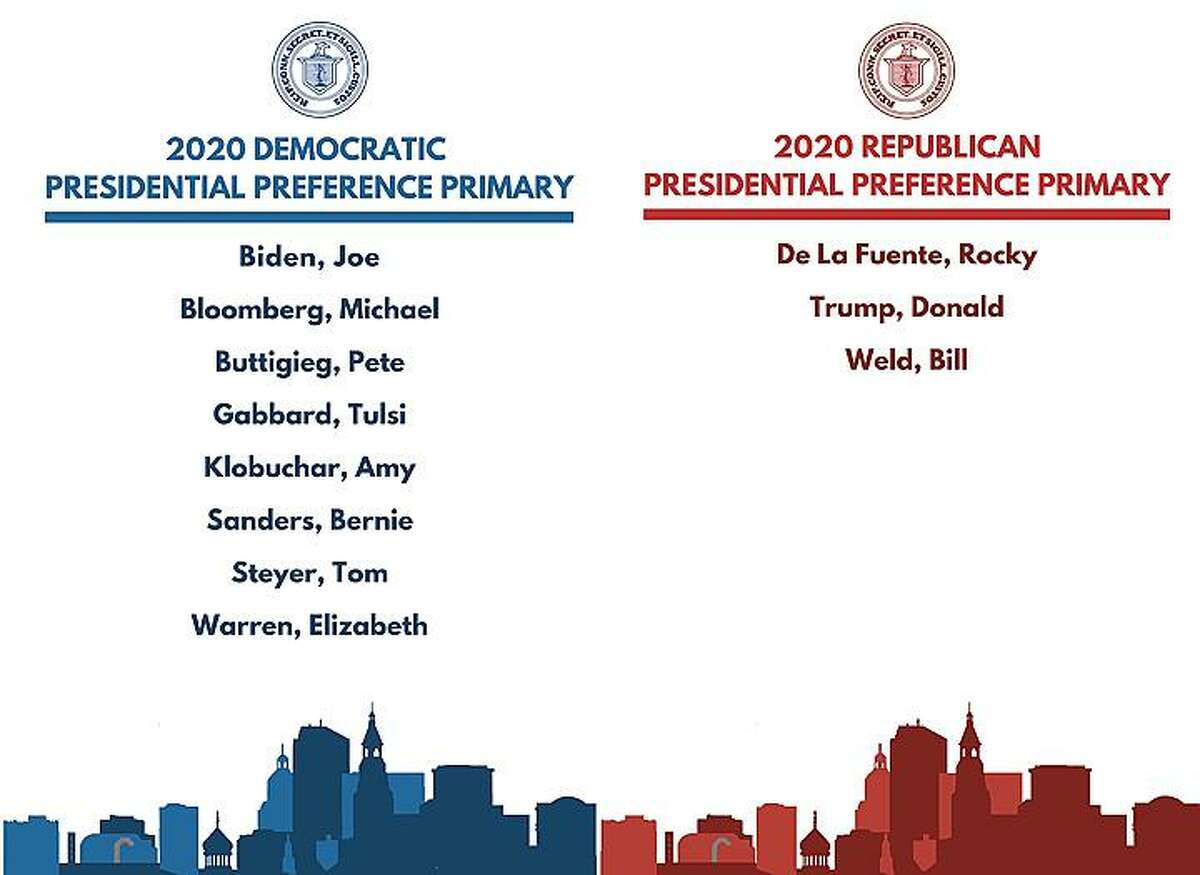 Original listing of candidates on the ballots for the Democratic and Republican Presidential Primaries which will take place in Connecticut on Tuesday, Aug. 11. The listing has since changed.