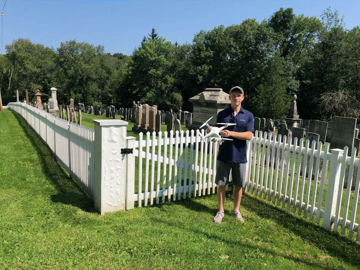 Spectrum/William Neary used a drone to make digital images of the Old Warren Center Cemetery as part of a digital mapping program for the site. April 2020