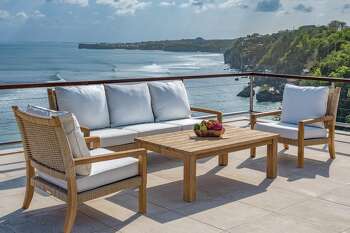 Families spending quality - and quantity - time together this spring and summer can enjoy meals, games, and conversation on beautiful outdoor furnishing sets, like this one from Seasons Too Ltd. in Darien.