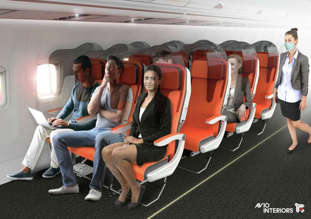 Aviointerior's Glassafe resembles a see-through plastic hood attached onto existing economy class seats.