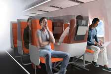 Aerointerior's Janus concept is a row of three seats where every middle seat is positioned backwards. Fliers in the aisle and window seats face forward in the direction of flight.