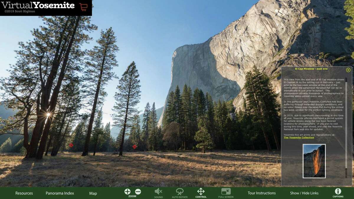 Screen shot, El Capitan Meadow from the Virtual Yosemite online VR tour.