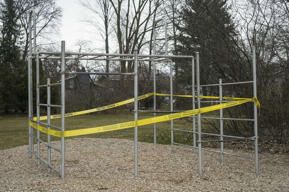 Briarwood Park stands empty Wednesday, April 22, 2020 in Midland. All city playgrounds have been closed to prevent the spread of COVID-19. (Katy Kildee/kkildee@mdn.net)