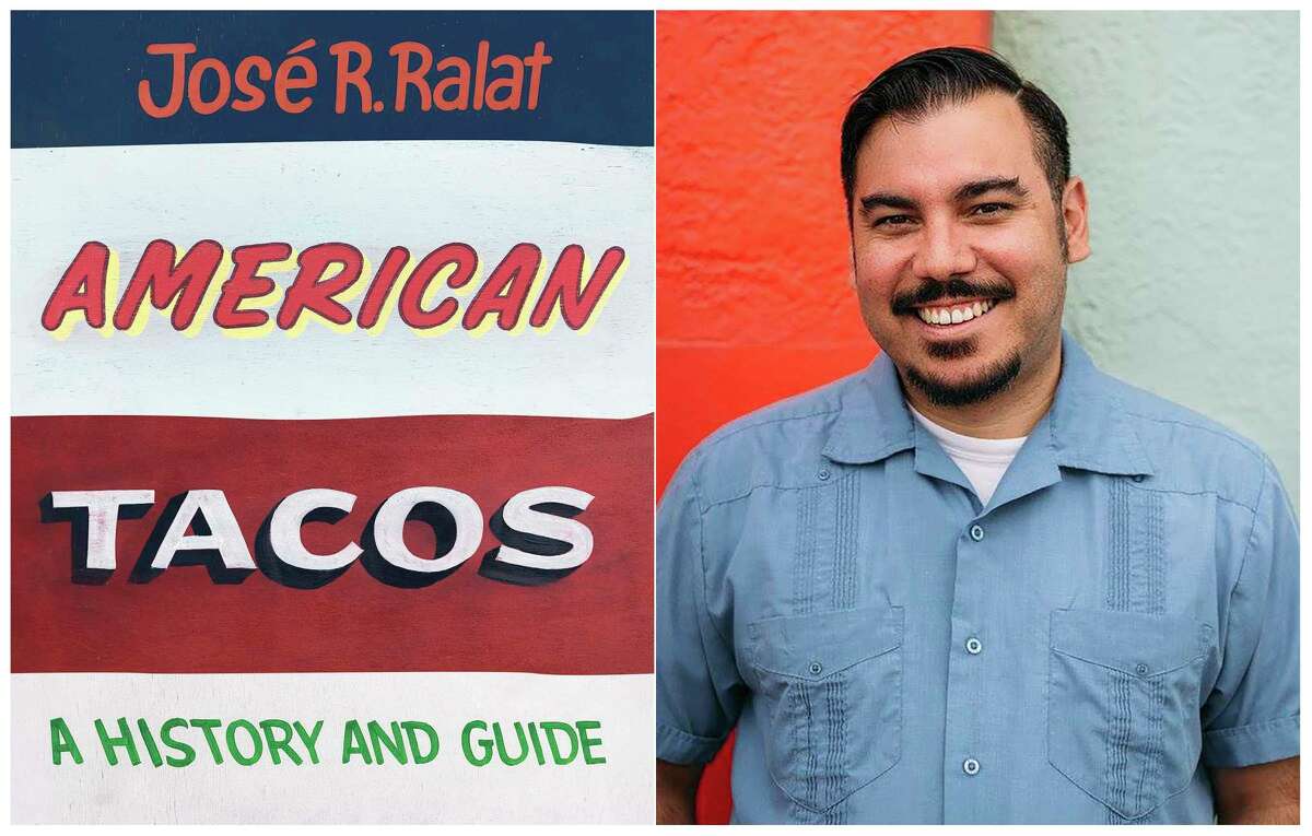 This combination photo shows "American Tacos: A History and Guide," left and a portrait of author JosA© R. Ralat. The book illustrates Ralat's travels throughout the United States while he examines the global metamorphosis of a food that transcends borders, barriers, or bullets. (University of Texas Press, left, and Jose R. Ralat via AP)
