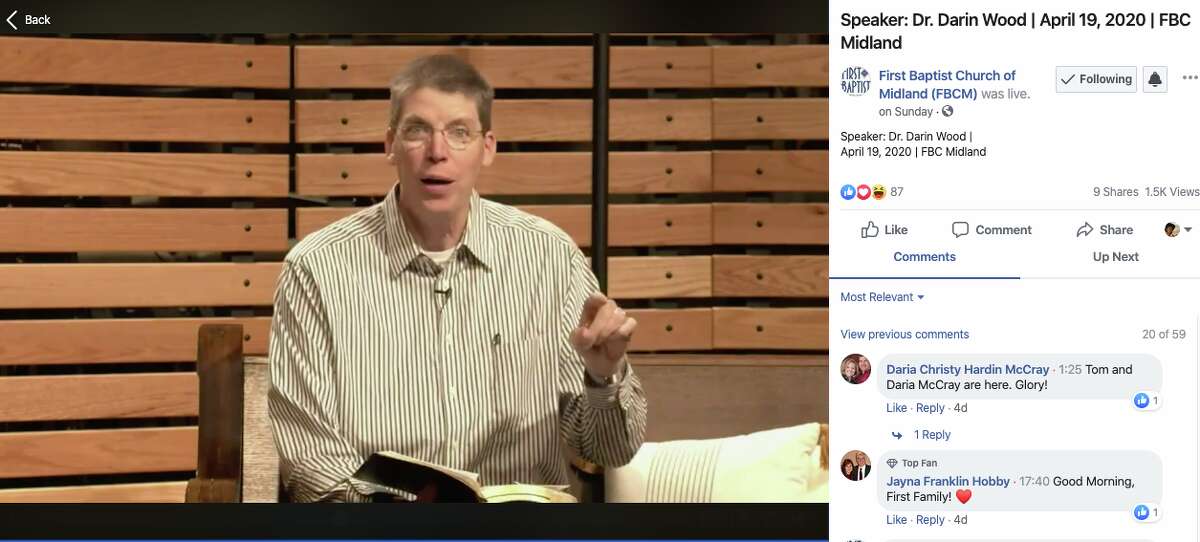 First Baptist Church of Midland service streamed on Facebook on Sunday, April 19, 2020.