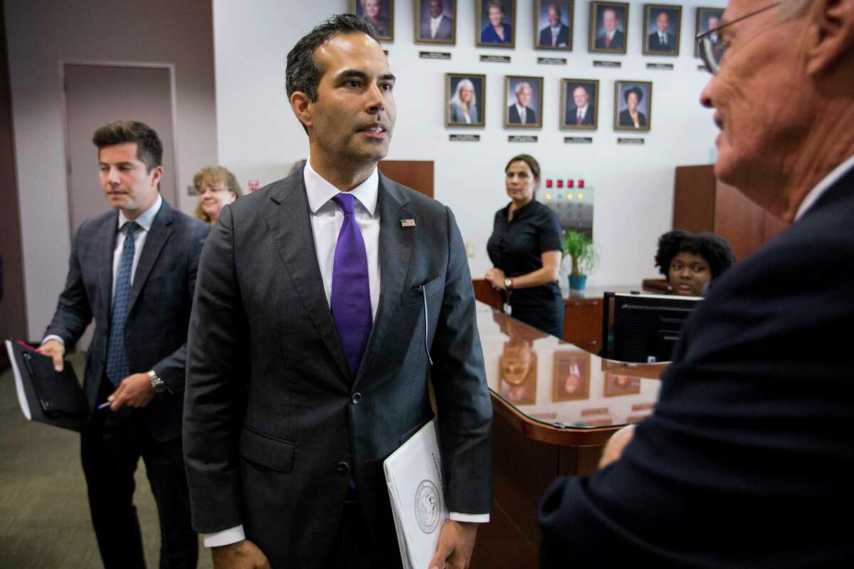 George P. Bush, commissioner of the General Land Office arrives to discuss long-term Hurricane Harvey recovery funds during a news conference at the Houston City Hall Annex on Thursday, June 28, 2018, in Houston. The recovery efforts include the first round of funding for buyouts through CDBG-DR funds.( Brett Coomer / Houston Chronicle )