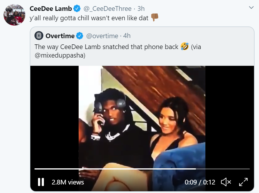 This is how CeeDee Lamb's girlfriend responded after she took his cellphone  before he was drafted to the Dallas Cowboys