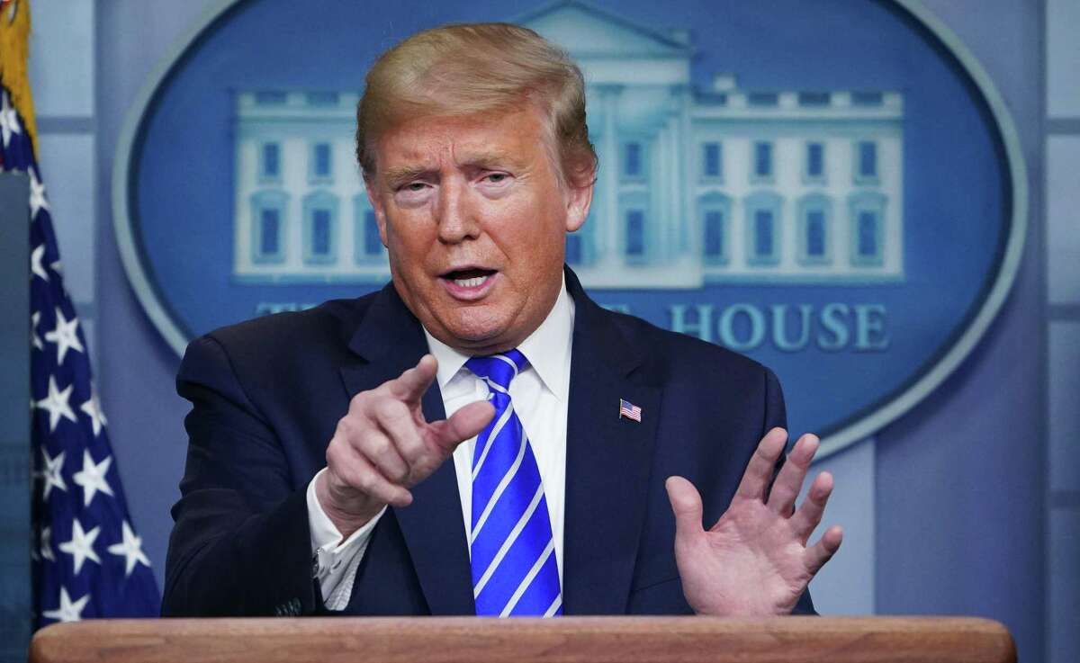 President Donald Trump speaks during the daily briefing on the coronavirus, which causes COVID-19, in the Brady Briefing Room of the White House on April 23, 2020, in Washington, .DC.