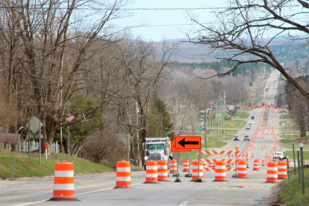 Orange barrels mare where there will be road construction taking place along US-31 to M-115. (Photo/Colin Merry)