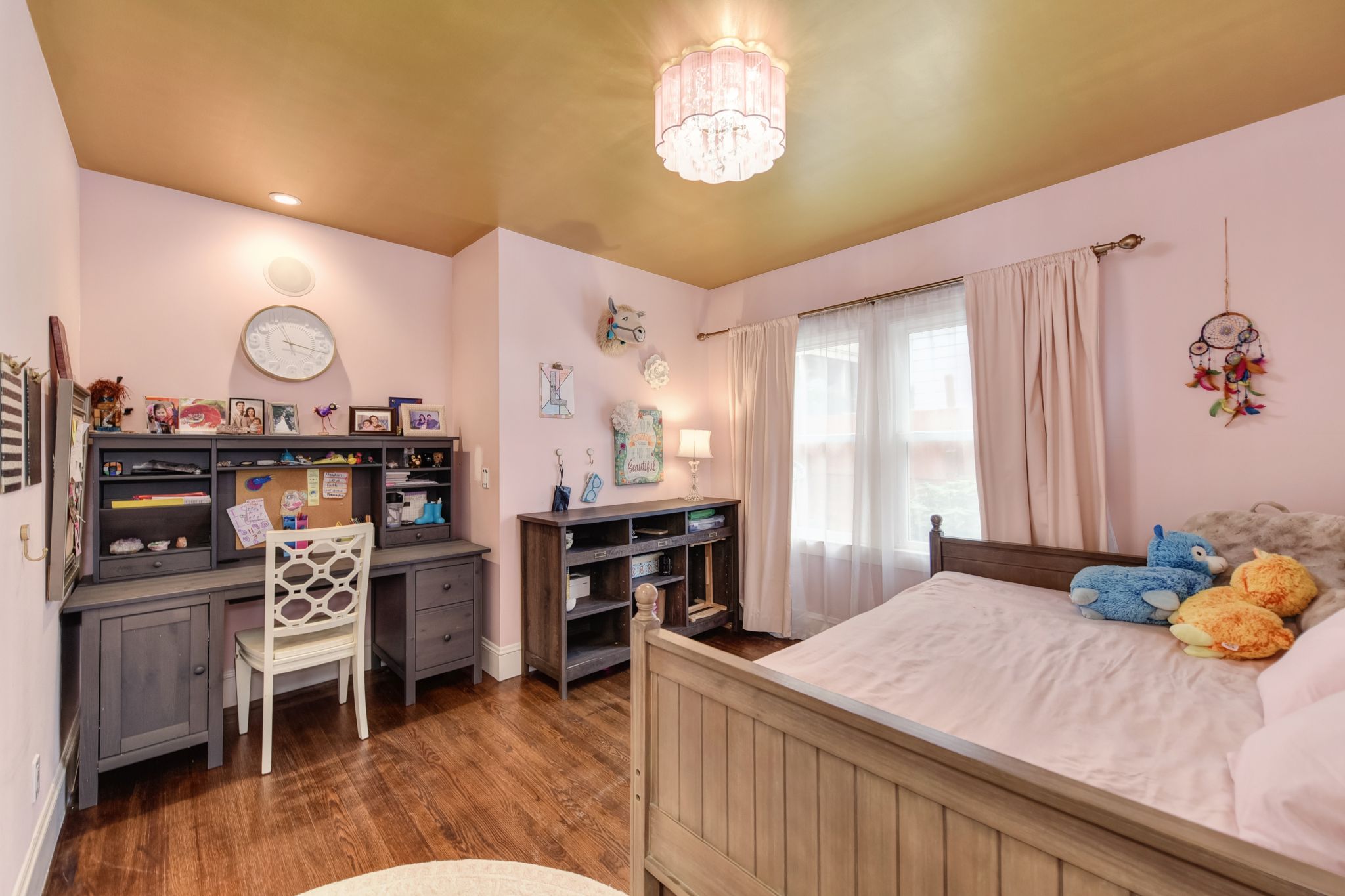 Each of the two additional bedrooms have built-in desks, perfect for children doing distance learning.