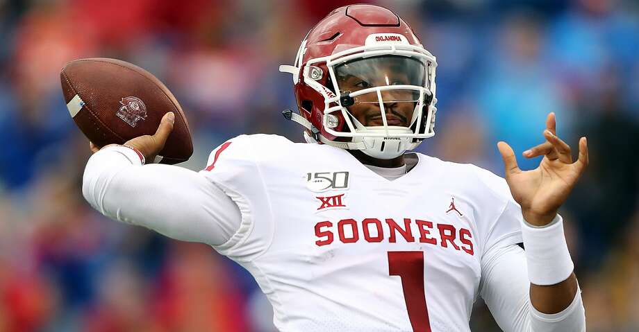 Quarterback Jalen Hurts #1 of the Oklahoma Sooners passes during the game against the Kansas Jayhawks at Memorial Stadium on October 05, 2019 in Lawrence, Kansas. (Photo by Jamie Squire/Getty Images) Photo: Jamie Squire/Getty Images / 2019 Getty Images