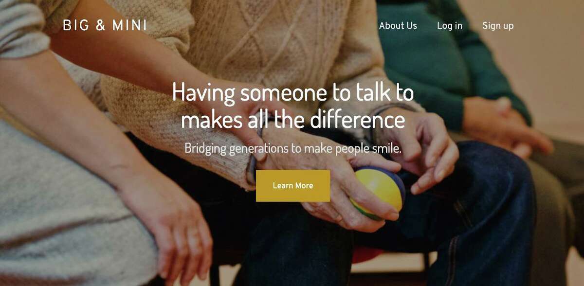 Screenshot of the Big & Mini home page, which matches seniors and younger people for video conferencing meetings.