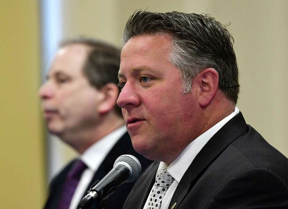 Albany County Executive Daniel McCoy holds his daily coronavirus briefing on Tuesday, April 28, 2020 in Albany, N.Y. (Lori Van Buren/Times Union)