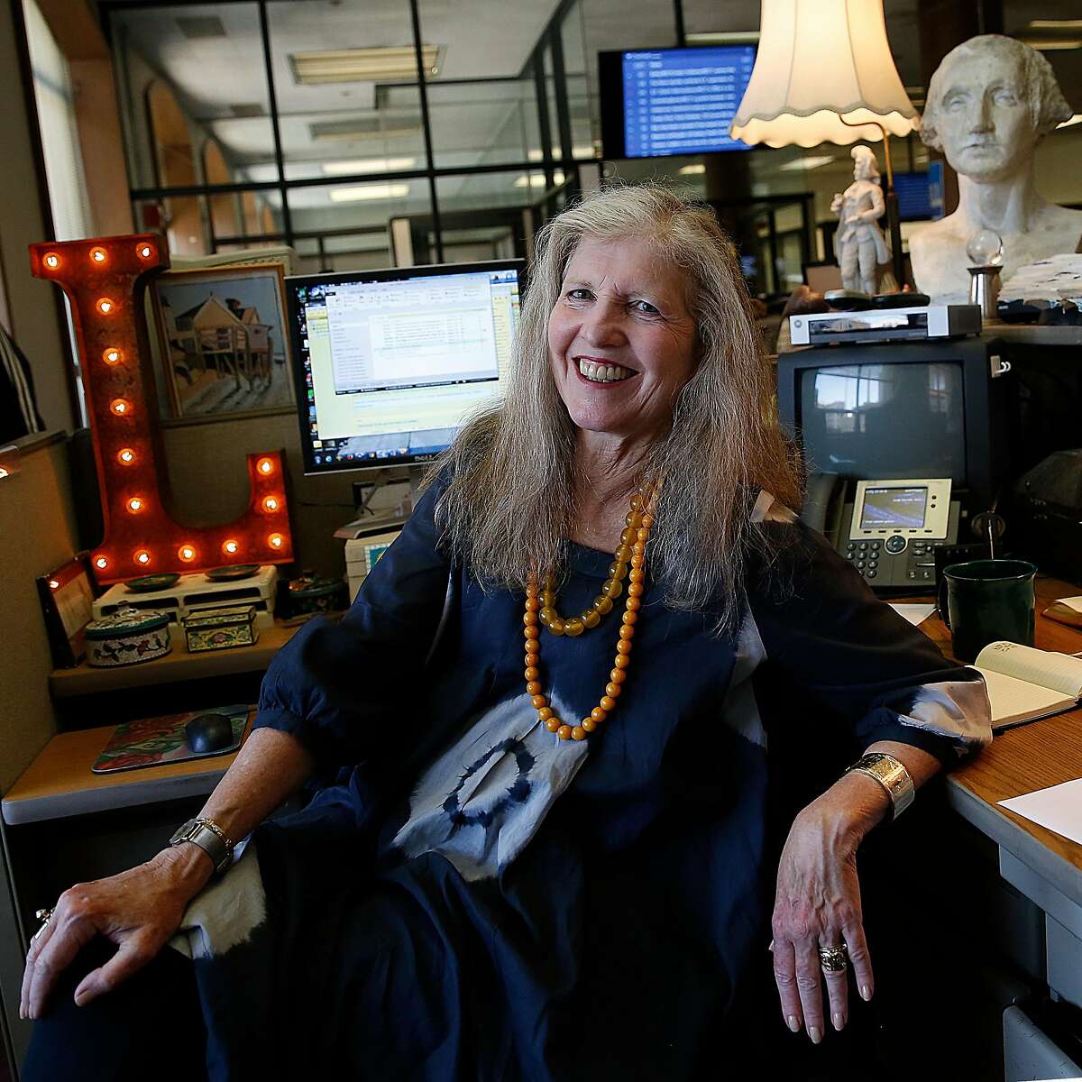 San Francisco Chronicle columnist Leah Garchik at her desk in San Francisco, Calif., on Wednesday, July 15, 2015.