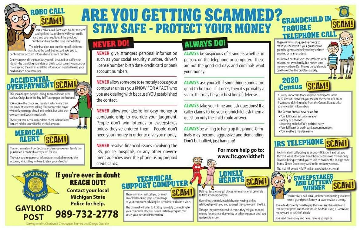 The State Police designed and distributed placemats warning older Michigan residents of potential scams and frauds. (Courtesy photo/Michigan State Police)