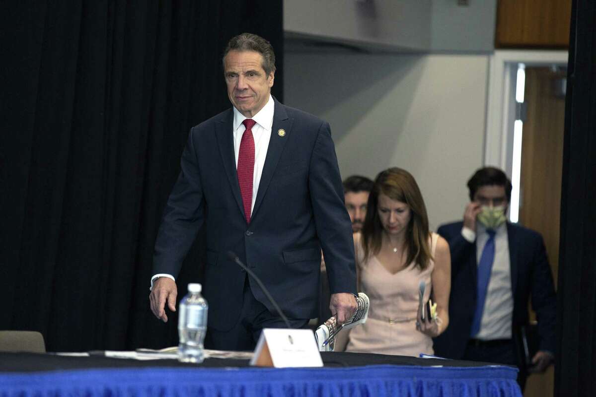 SYRACUSE, NY - APRIL 28: New York State Governor Andrew Cuomo arrives to his daily Coronavirus press briefing at SUNY Upstate Medical University on April 28, 2020 in Syracuse, New York. Cuomo detailed guidelines to reopening parts of New York State around May 15, 2020.