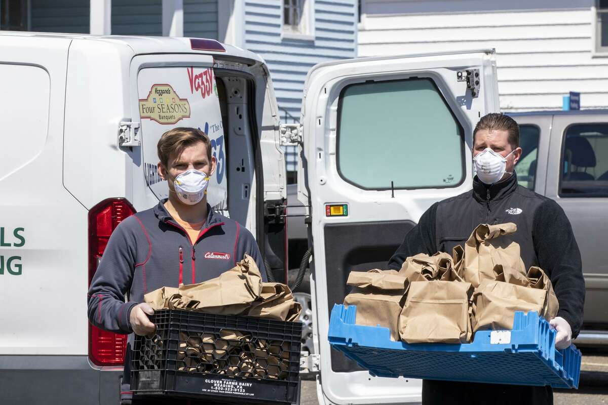 Vazzy's employees drop off food at Bridgeport Hospital.