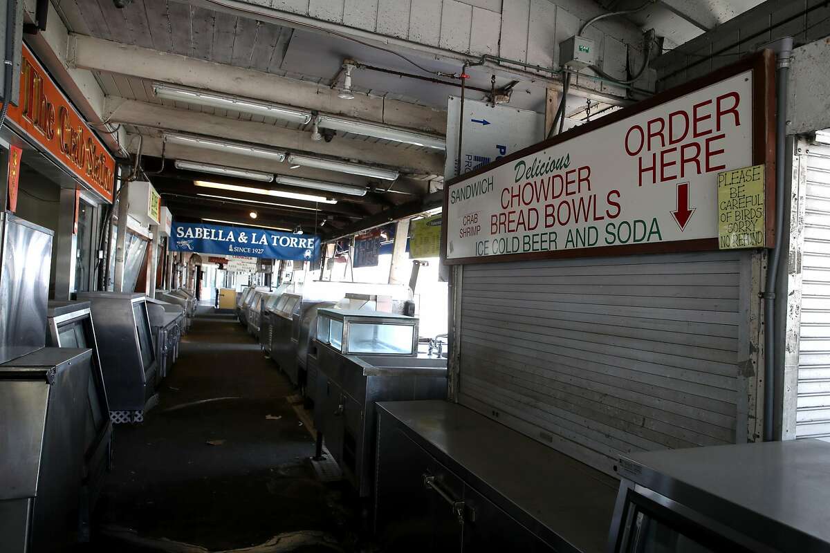 SAN FRANCISCO, CALIFORNIA - APRIL 27: Food stalls on Fisherman's Wharf sit empty on April 27, 2020 in San Francisco, California. Officials from several counties in the San Francisco Bay Area have extended the coronavirus (COVID-19) shelter in place order through May. (Photo by Justin Sullivan/Getty Images)