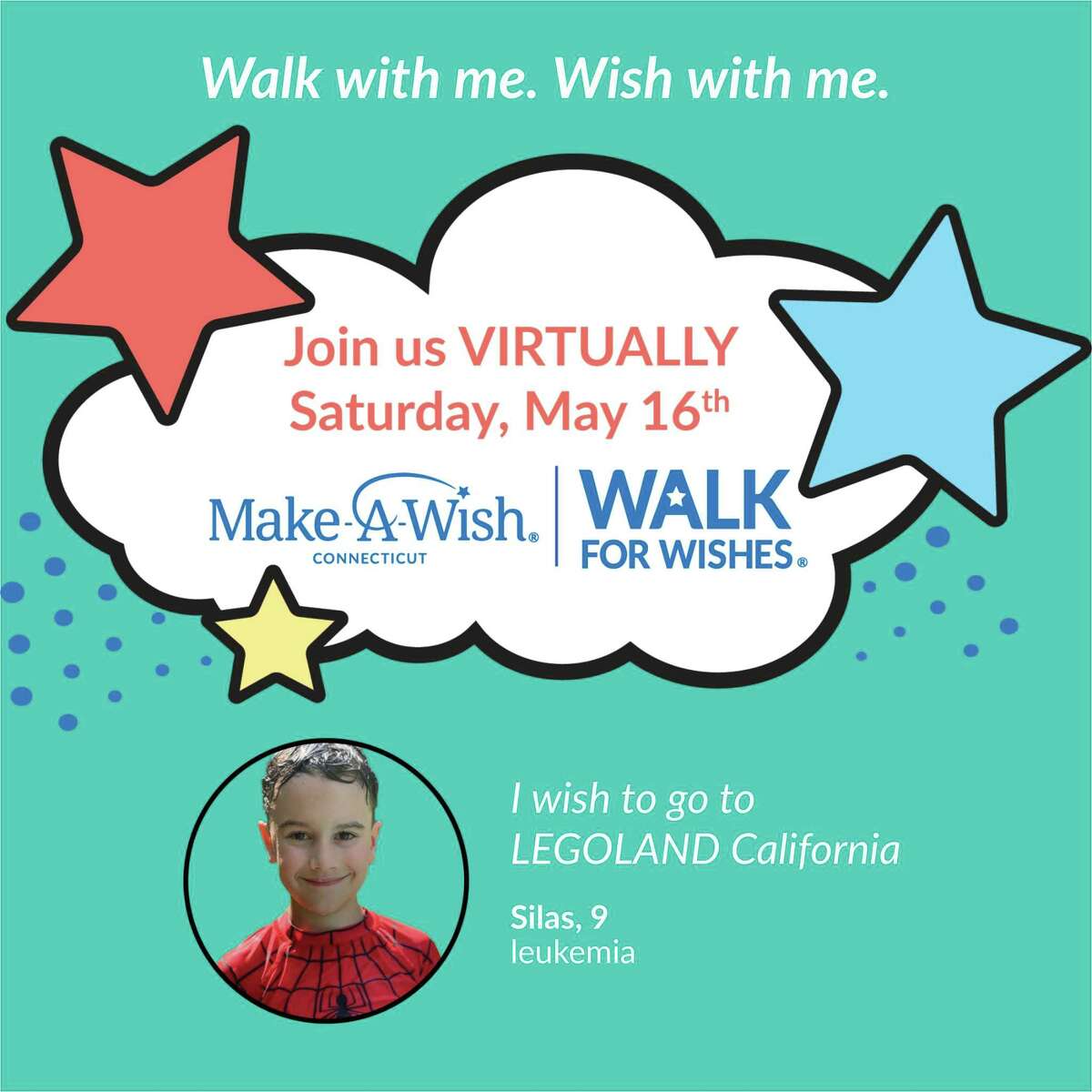 Make-A-Wish® Connecticut is holding a Virtual Walk for Wishes® fundraiser Saturday, May 16, at 10 a.m., via Facebook.
