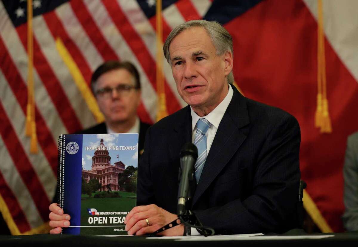 Texas Gov. Greg Abbott holds the Governor's Report to Reopen Texas during a news conference. While the plan is much more methodical than what’s happened in some other states, it’s still a risk.