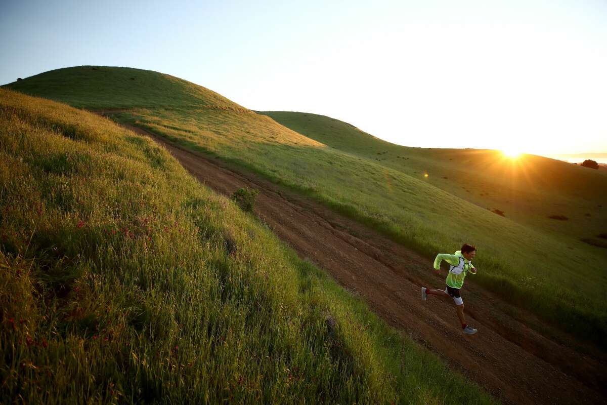 Ultramarathon runner Dean Karnazes does a training run on Bald Hill on April 24, 2020 in Ross, California. All of the races that Karnazes planned to compete in have been canceled or postponed because of the coronavirus (COVID-19). Karnazes has run marathons and endurance races all over the world, and has finished 50 marathons in 50 states in 50 consecutive days.