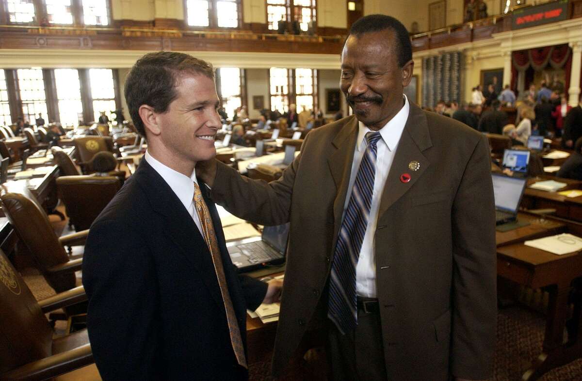 Democratic State Rep. Al Edwards, of Houston, and GOP Rep. Jack Stick, of Austin, shown here in May 2003, while most Democratic House members fled the state to block a Republican redistricting plan. CHRISTOBAL PEREZ/HOUSTON CHRONICLE