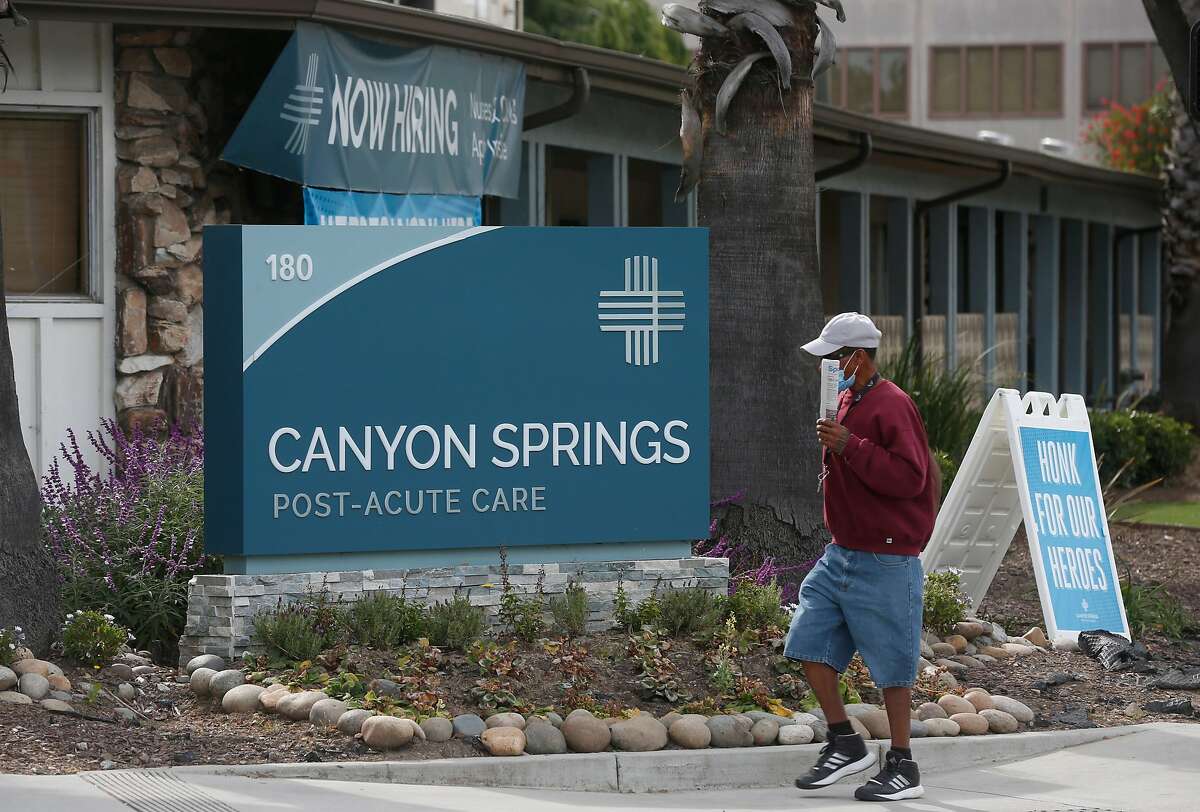 The Canyon Springs Post-Acute Care center is seen in San Jose, Calif. on Wednesday, April 29, 2020. Santa Clara County officials have determined that asymptomatic employees unknowingly passed on the COVID-19 coronavirus to residents and other workers at the facility.