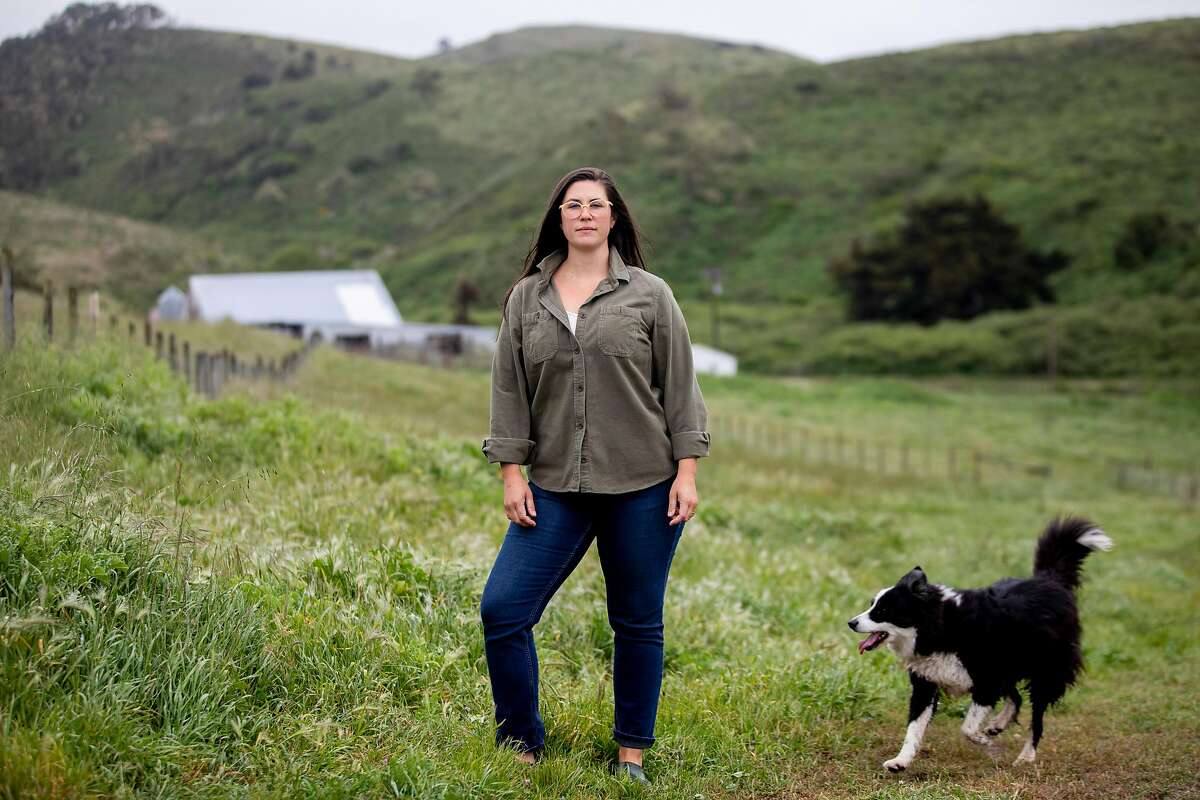Marin Sun Farms co-owner Claire Herminjard poses for a portrait on the farm she runs with her husband David in Inverness, Calif. Wednesday, April 29, 2020. Many meat processing plants in the midwest have had to close due to outbreaks of the virus among workers, and now President Trump has ordered that meat plants remain open. But smaller, artisanal meat producers like Marin Sun Farms are in much better shape, with an intact supply chain that can still get meat to local customers.