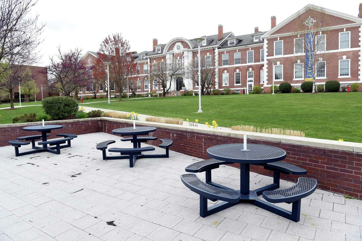 Outdoor seating in front of Bartels Hall Campus Center remain empty at a deserted University of New Haven campus in West Haven on April 27, 2020. University of New Haven, West Haven Rank: 66 out of 1,305 All parent loan recipients:  $57,138 Low-income parent loan recipients: $32,814 Source: WSJ