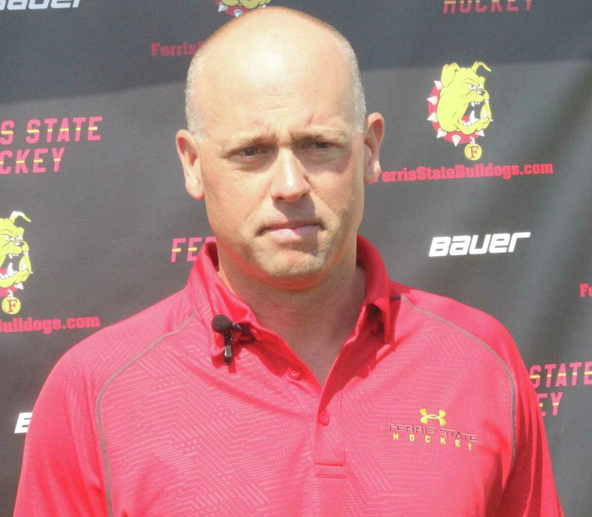 Detroit Red Wings coach Jeff Blashill, inducted into the Ferris Athletic Hall of Fame, speaks with reporters last summer during the FSU alumni golf outing. (Pioneer file photo)