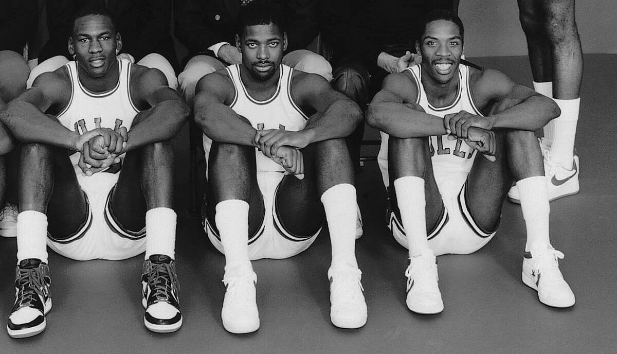From left Michael Jordan, Quintin Dailey and Wes Matthews in the Chicago Bulls' 1984-85 team photo.