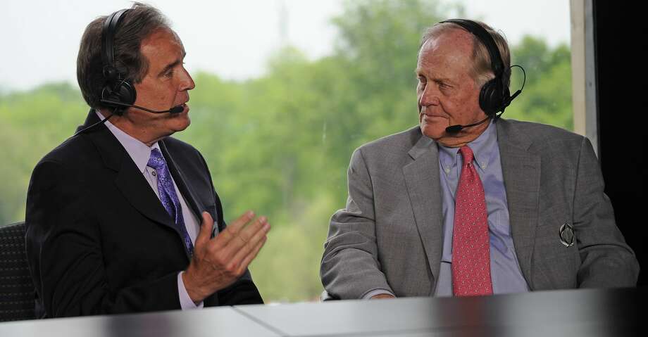 Tournament Host Jack Nicklaus visits the CBS broadcast set with Jim Nantz during the third round of the Memorial Tournament presented by Nationwide at Muirfield Village Golf Club on June 4, 2016 in Dublin, Ohio. (Photo by Chris Condon/PGA TOUR) Photo: Chris Condon/US PGA TOUR / 2016 Chris Condon/PGA TOUR