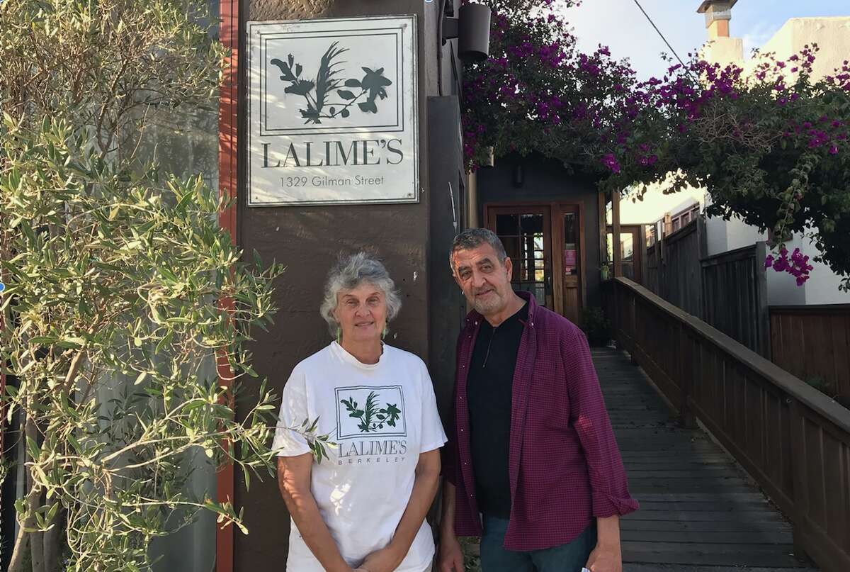 Cindy and Haig Krikorian stand outside Lalime's in Berkeley, California.