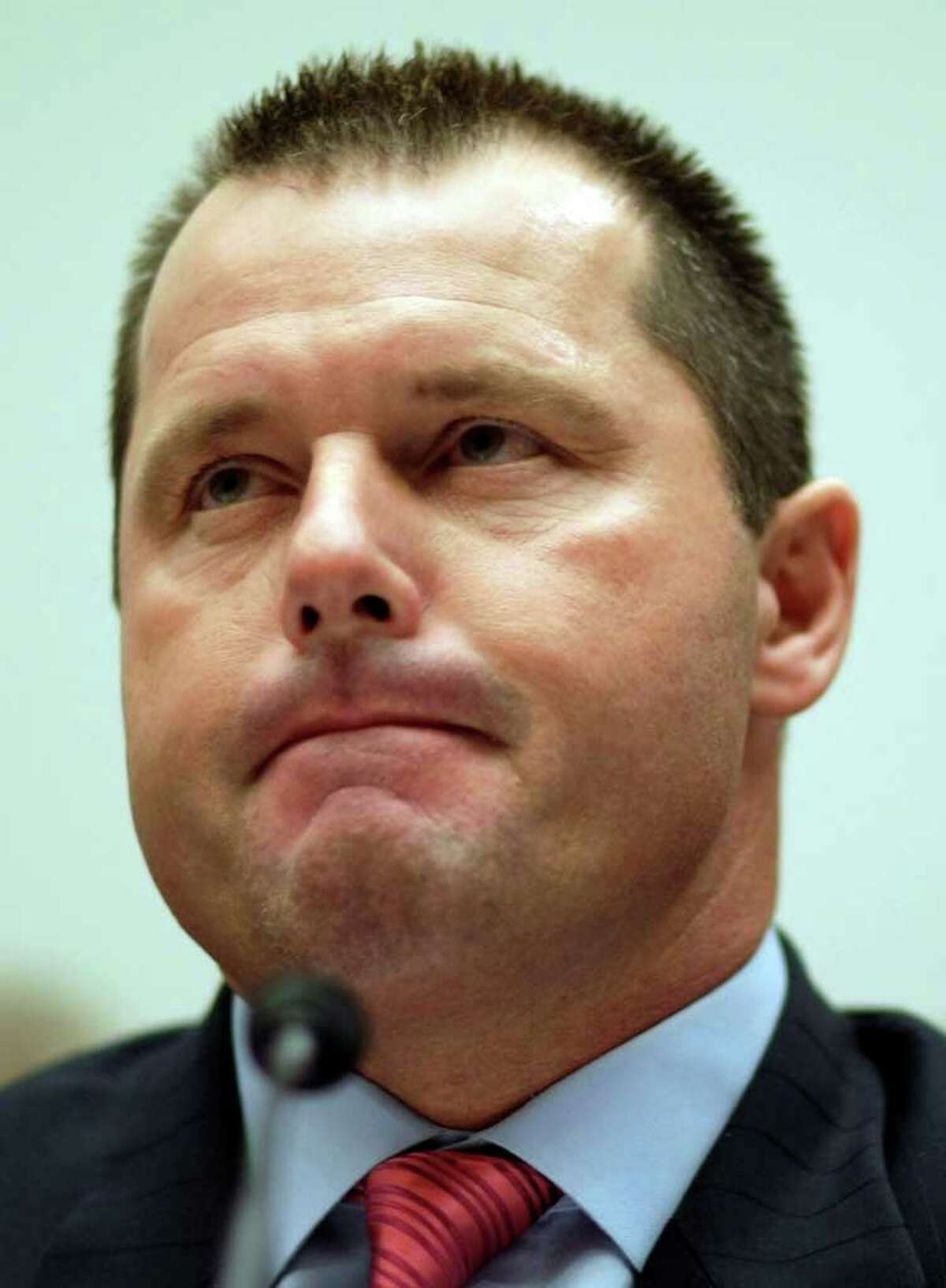Roger Clemens, in a Feb. 13, 2008, file photo testifying on Capitol Hill before the House Oversight, and Government Reform committee hearing on drug use in baseball. (AP Photo/File)