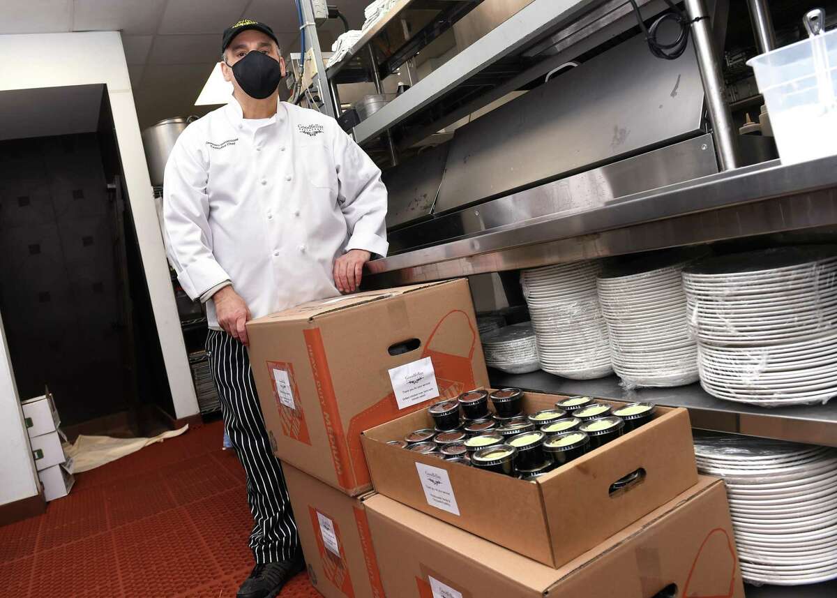 Gerry Iannaccone, owner Goodfellas restaurant, is photographed in the kitchen of the State Street restaurant May 1, 2020, in New Haven, with lunches prepared for the emergency room crew at Yale New Haven Hospital.