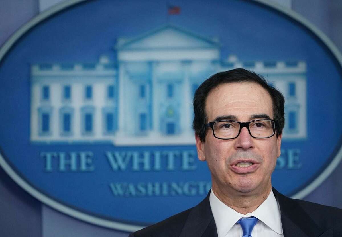 Treasury Secretary Steven Mnuchin speaks during the daily briefing on the novel coronavirus, COVID-19, in the Brady Briefing Room of the White House in Washington, DC on April 21, 2020.
