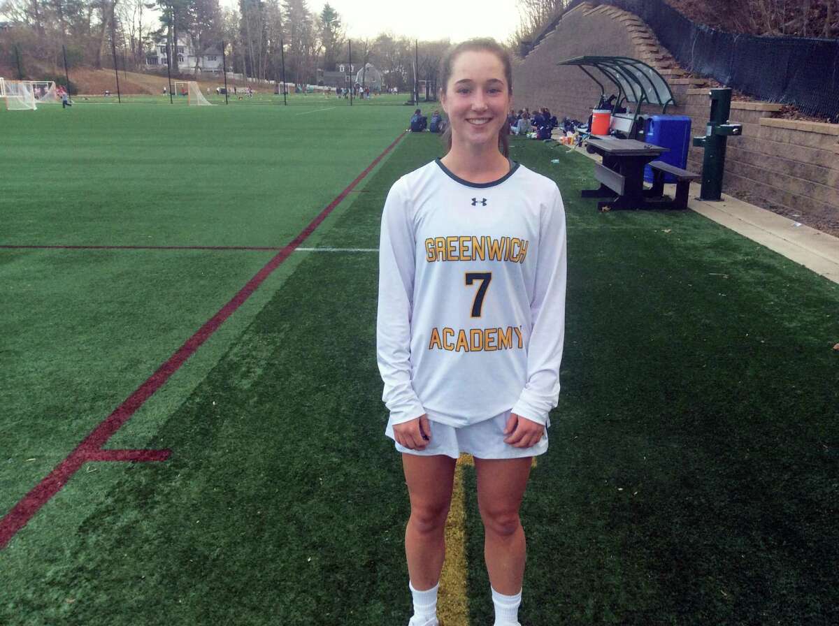 Tessa Brooks scored three goals in Greenwich Academy’s 17-9 season-opening win against visiting Wilton on Thursday, April 5, 2019.