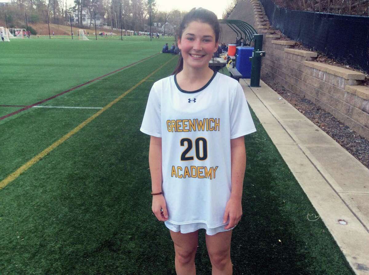 Taylor Lane recorded two goals and one assist in Greenwich Academy’s season-opening win against Wilton on Thursday, April 4, 2019.