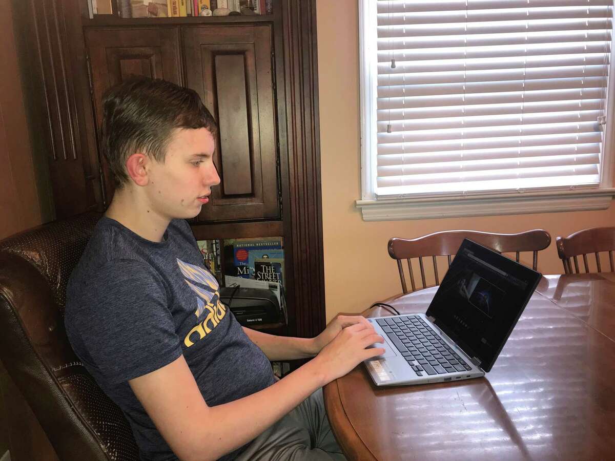 Gustavs Silins, a ninth-grader at Wilton High School, receives counseling, one-on-one academic help and teletherapy services through his school. PresenceLearning provides a proprietary platform that school therapists are able to use during the distance learning era. They can upload resources normally used in the classroom to the program, which simulates a "tabletop" for various games and activities that make up therapy.