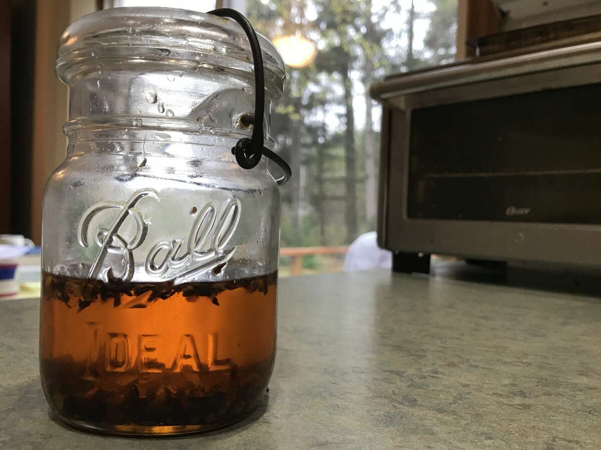 A homemade ginger-chile oil.