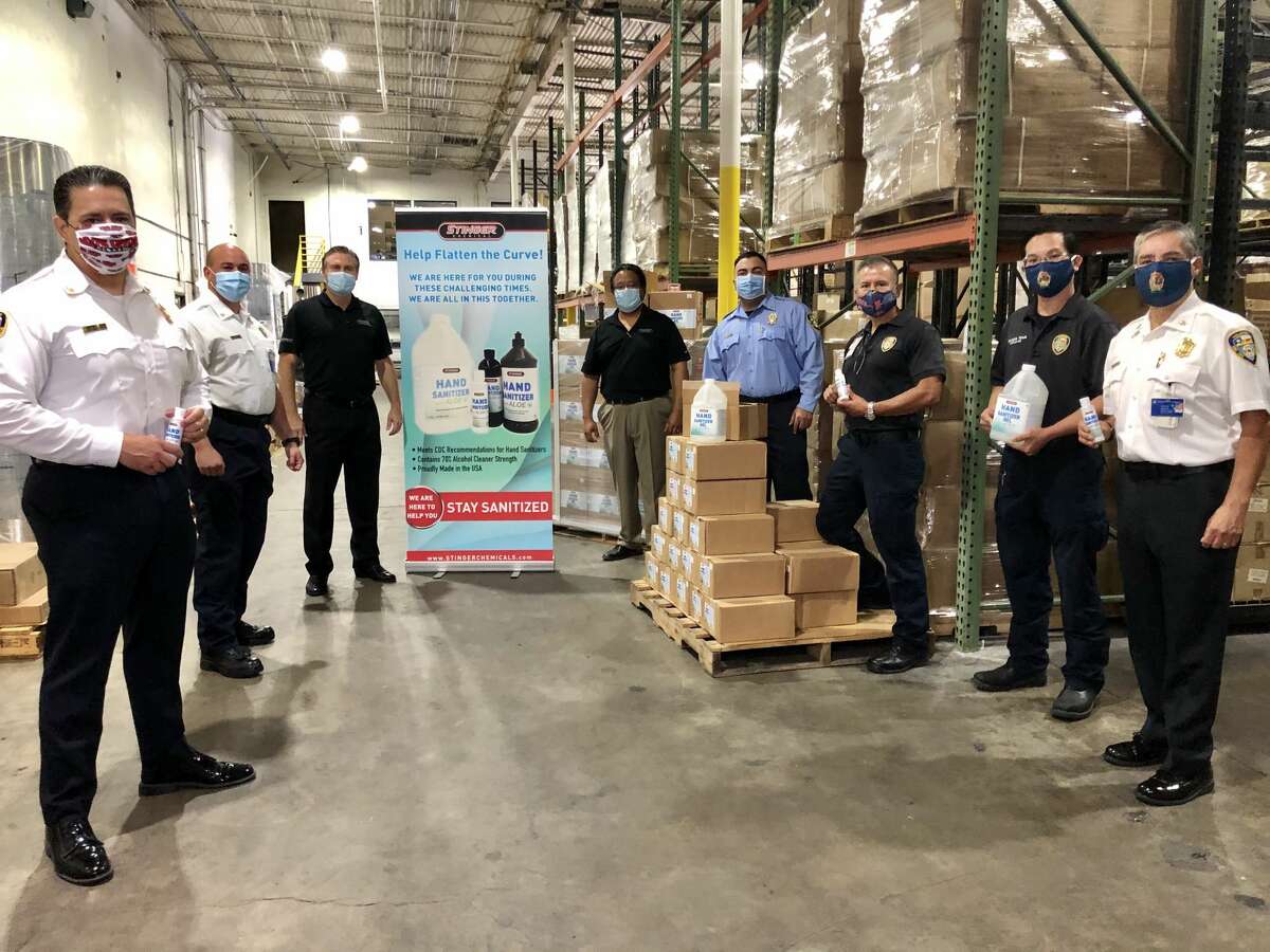 Houston Fire Department Chief Sam Pena and many of his team members stopped by Stringer Chemical headquarters on Friday, May 1 to pick up the 1,000 bottles of hand sanitizer donated for first responders, firefighters, and paramedics.